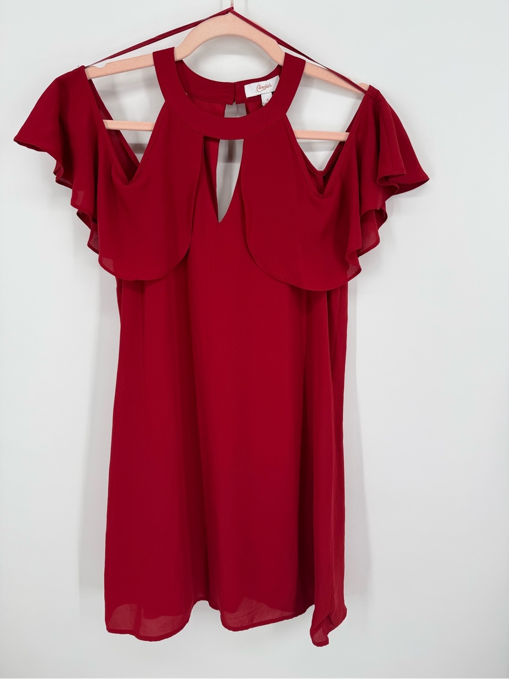 NEW Candie's Women Red Mini Halter Flutter Flare Dress Small Lined Party